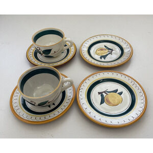 Vintage STANGL Pottery‎ Lemon Fruit Tea Cups & Saucers Trenton NJ
